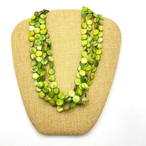 Dyed Green Shell Beads Multi-Strand Necklace Beachy